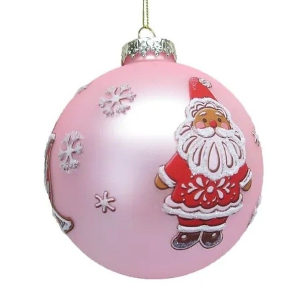 December Diamonds Pink Glass Santa Sleigh & Reindeer Cookie Ornament 79-81453 4"